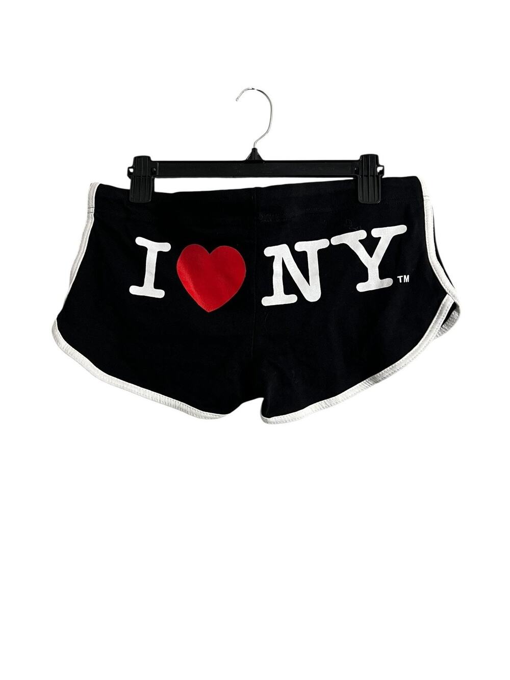 I Love NY Sweat Shorts Womens Medium Black Logo Drawstring Trim Lounge NYC